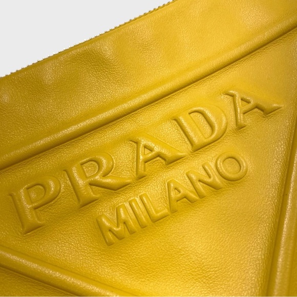 PRADA NWT Yellow Grace Leather Triangle Wristlet Pouch Detachable Strap - Picture 9 of 16